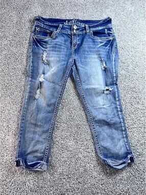 Wallflower Distressed Blue Denim Jeans with Rolled Cuffs